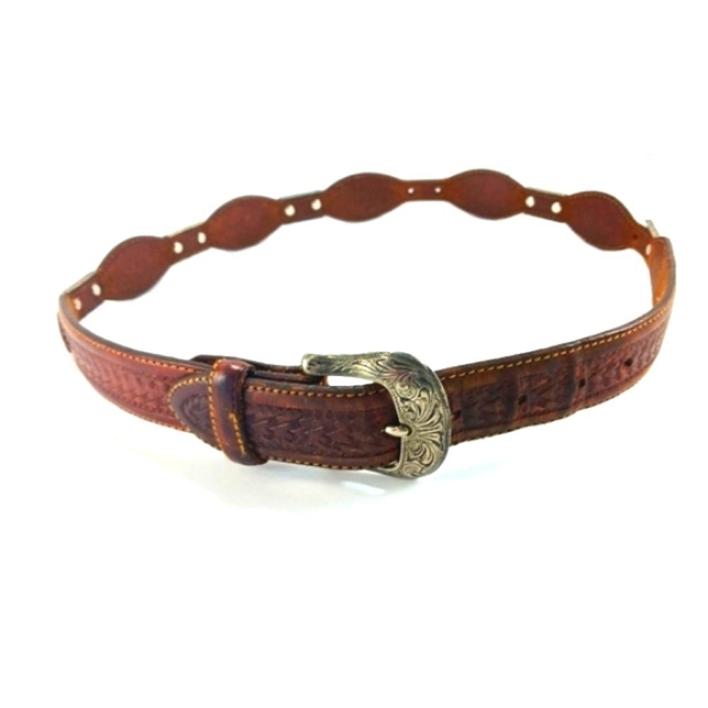 Vintage Western Leather Rodeo Belt With Silver Medallions Womans S/M............